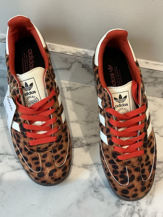 adidas Samba OG Preloved Cheetah Print Shoes with Bright RedTrim - Picture 2 of 4